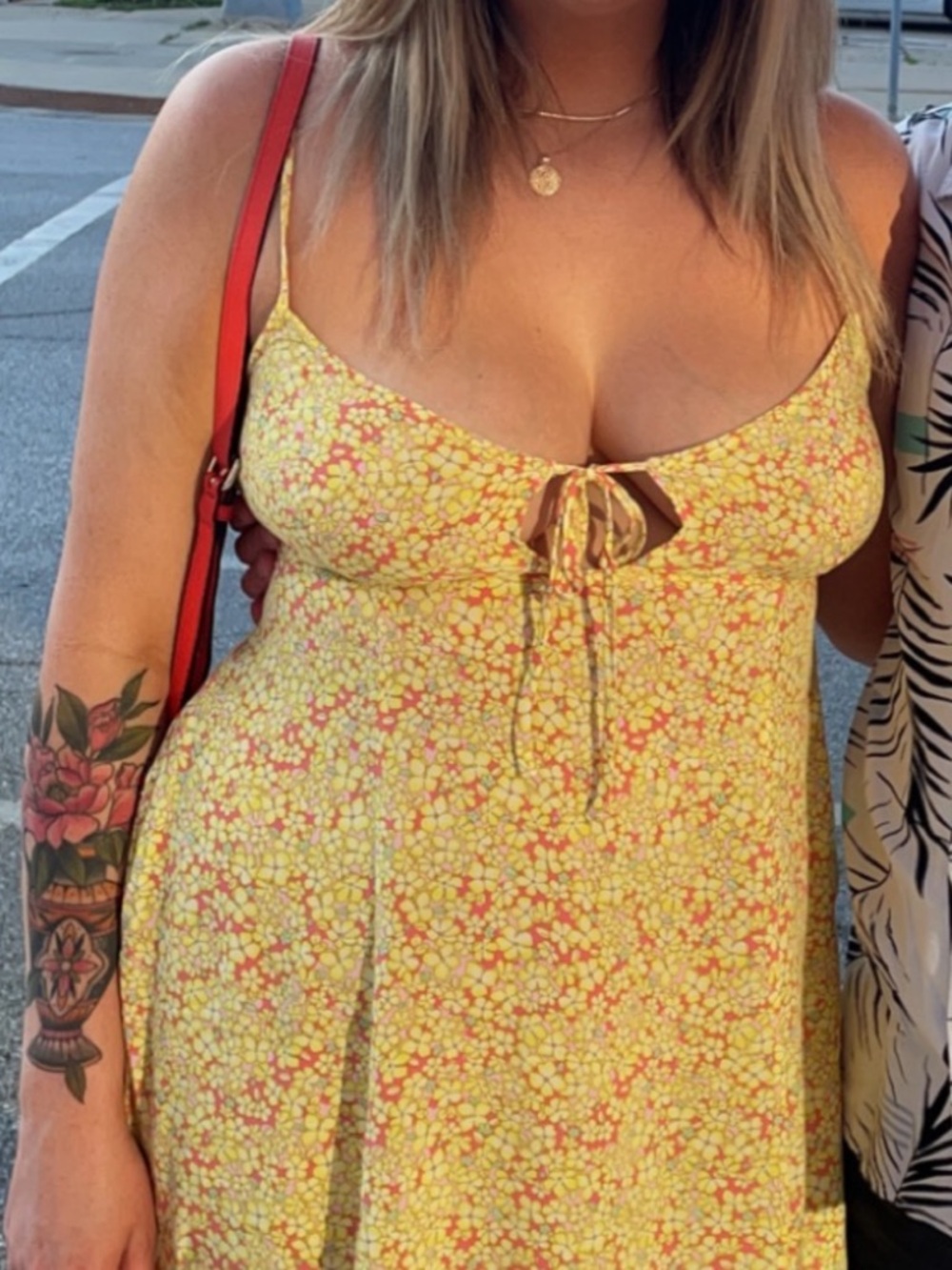 wild fable Yellow and Pink Floral Tie-Front Mini Dress